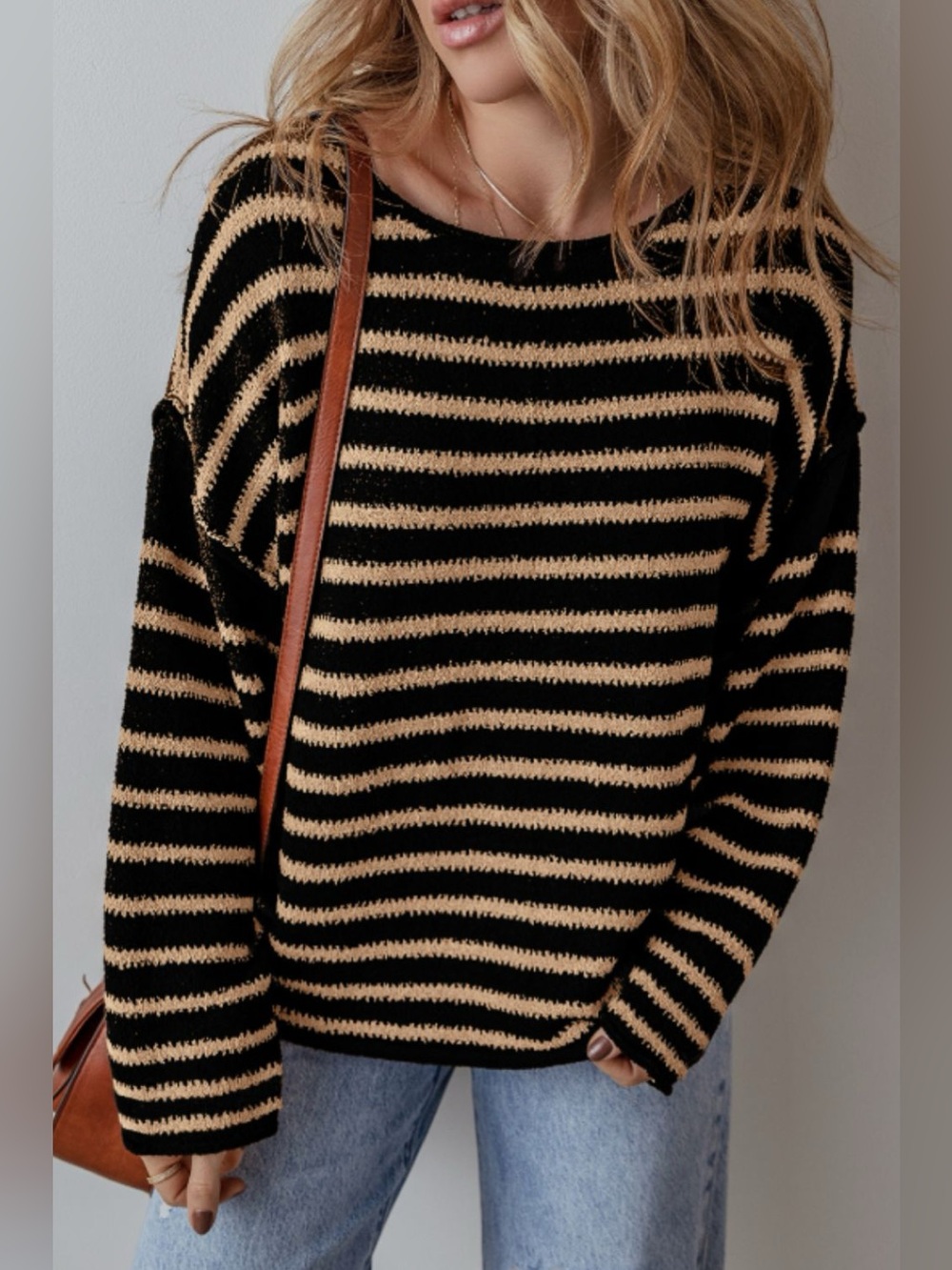 Stripe Drop Shoulder Round Neck Sweater